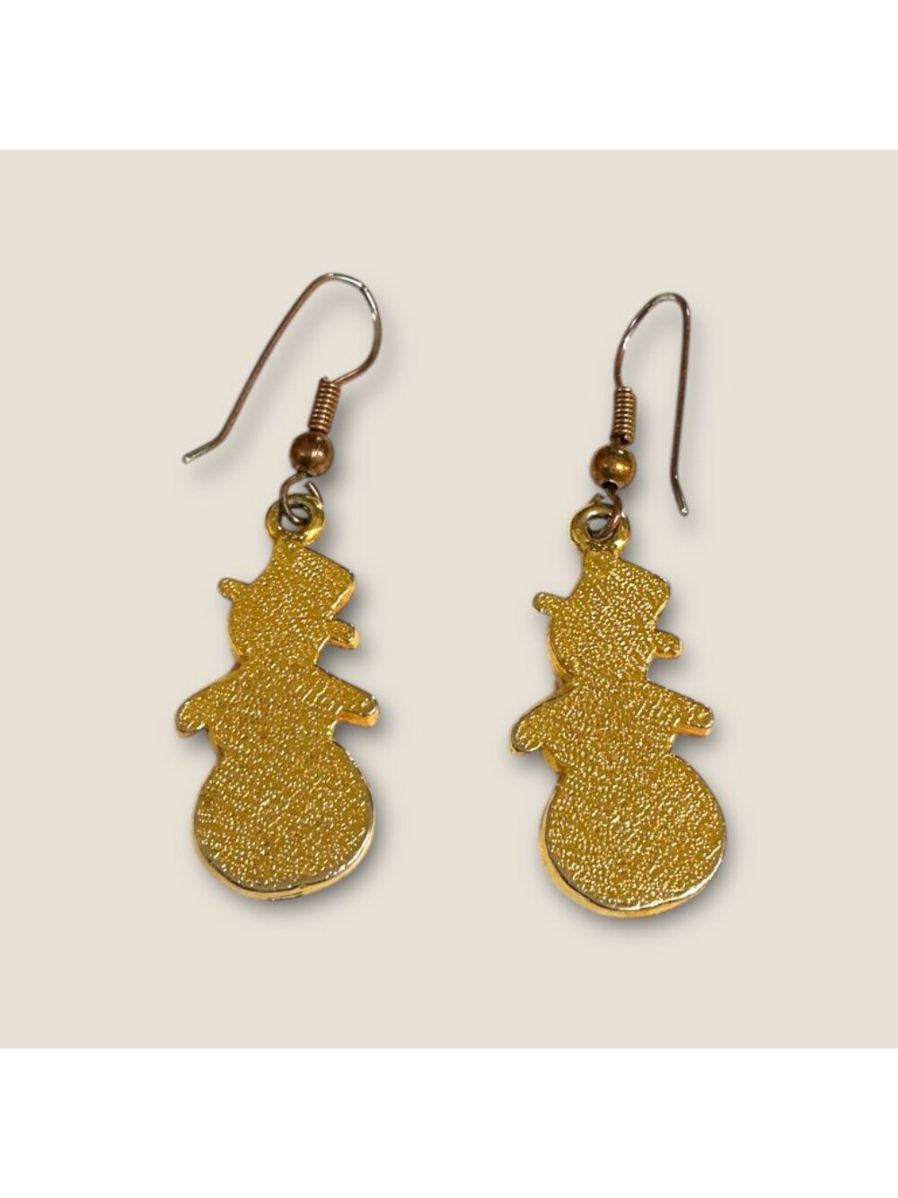 Gold-Tone Snowman Dangle Earrings With Black Hat & White Enamel Finish Winter-Th - Picture 3 of 3